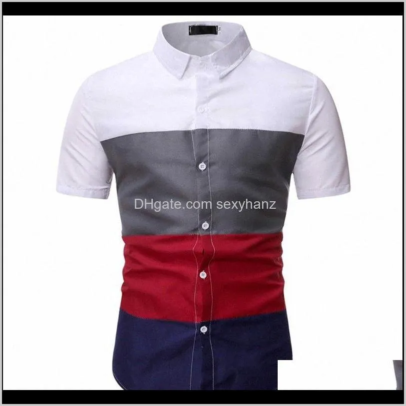 Chemises Vêtements Vêtements Drop Livraison 2021 Mode d'été Casual Boutique Manches courtes / Hommes Slim Colorblock Chemise à revers Vj5B # Eix9B