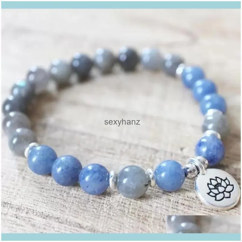 Beaded, Strands Manyue Design Women`s Labradorite Mala Bracelet Natural Brazil Blue Aventurine Energy Healing Crystals Jewelry