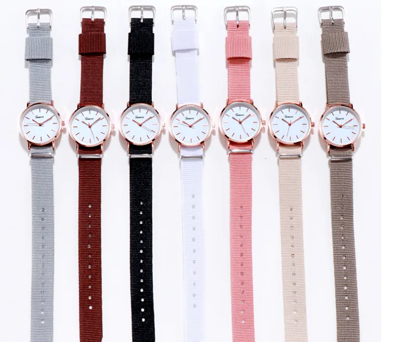 Montre à Quartz pour femmes, confortable, café, ceinture en Nylon, classique, Joker, fille, analogique, Simple, 226S