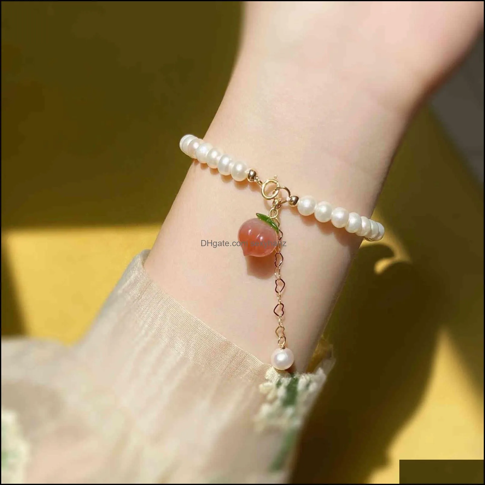 Charm Bracelets Jewelry Bracelet Peach Human Female 2021 South Danshui Pearl Design By Niche Forest Drop Delivery Mlo1G