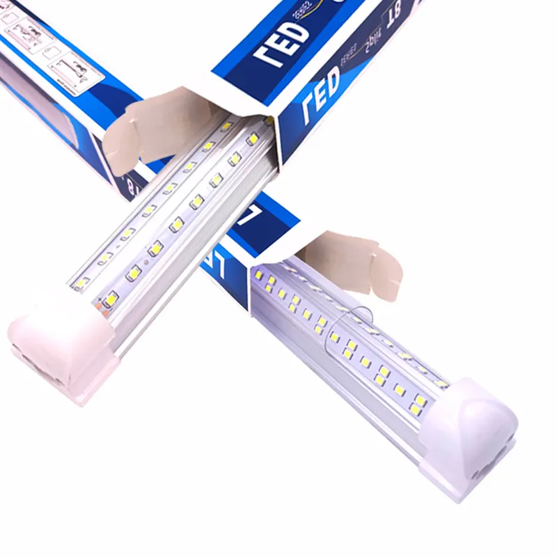 T8 LED Sklep Light Oświetlenie, 4ft 72W Tube, 2ft 18 W, Wyczyść osłonę obiektywu, Podwójna strona 4 rzędy V kształt Zintegrowana żarówka, LED Lightler Drzwi Oświetlenie Garaż Warehouse Workshop