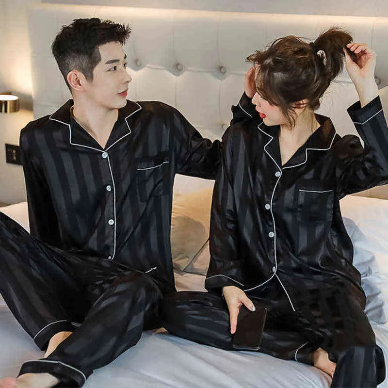 Luxus Pyjama Anzug Satin Seide Pyjamas Sets Paar Nachtwäsche Pijama Liebhaber Nacht Anzug Männer Frauen Casual Hause Kleidung Nachtwäsche 211111