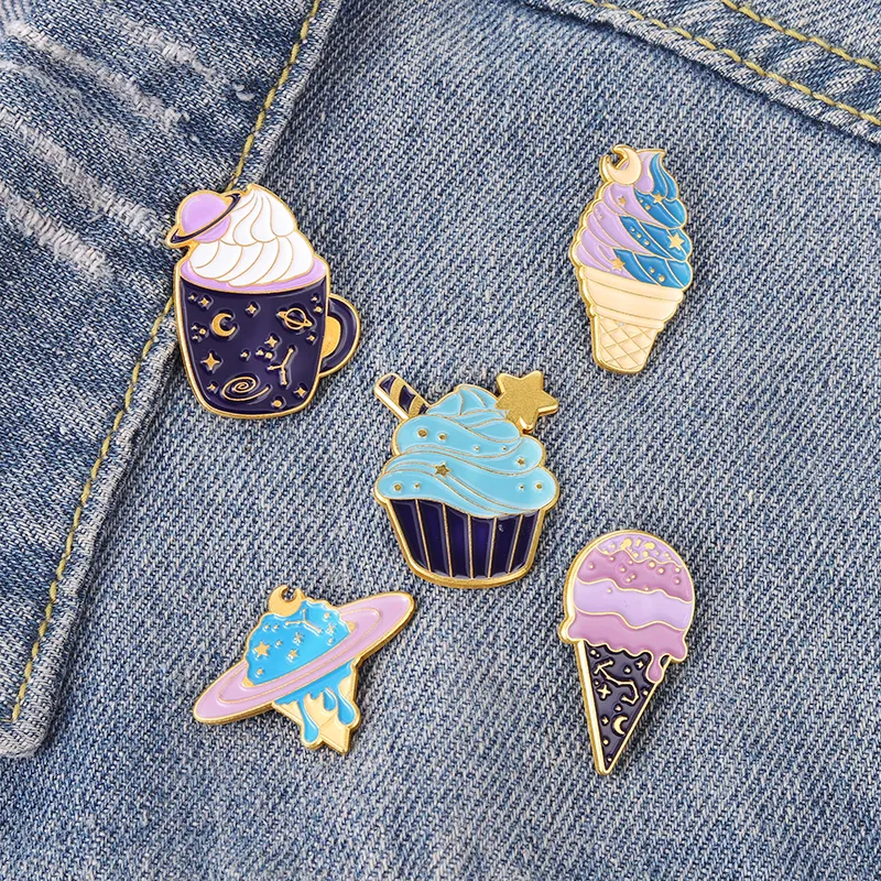 Planet Universe Ice Cream Enamel Pins Custom Cupcake Dessert Dream Brooches Clothes Cartoon Pin Playful Jewelry Gift For Kid