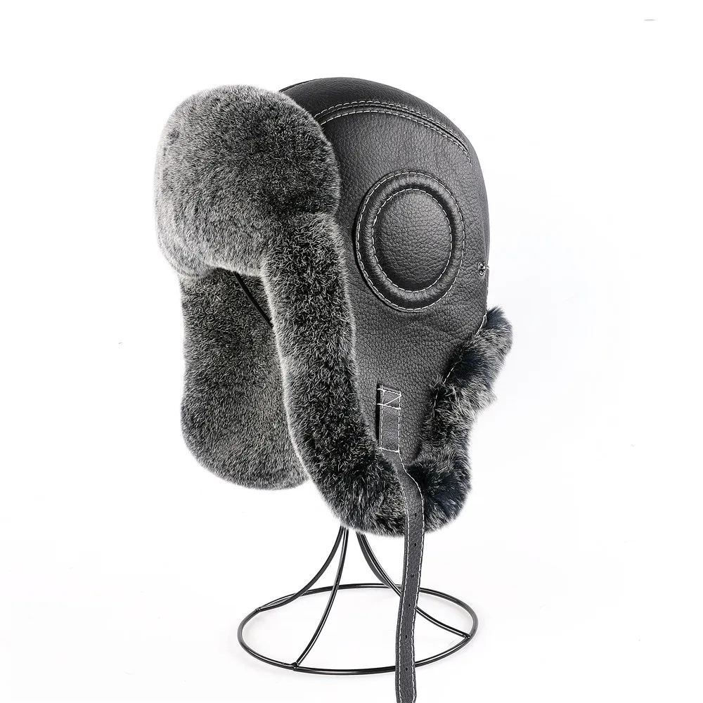 Inverno Uomo 100% Reale Rex Raabit Pelliccia Bomber Cappello Ushanka Cap Trapper Uomo Russo Cappelli da Sci Caps Vera Pelle di Pecora