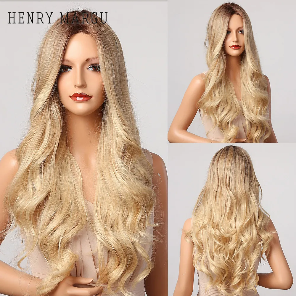 Mix blond wit grijze golvende pruiken lange middelste deel kostuumcosplay feest synthetische pruiken voor vrouwen afro hitte resistantFactory direct