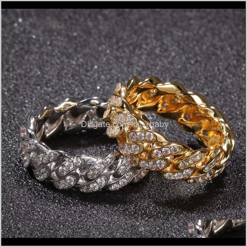 Band sieraden Drop levering 2021 18k geel wit goud vergulde micro-ingelegde CZ Cubaanse ringvingerringen cadeau voor vriend