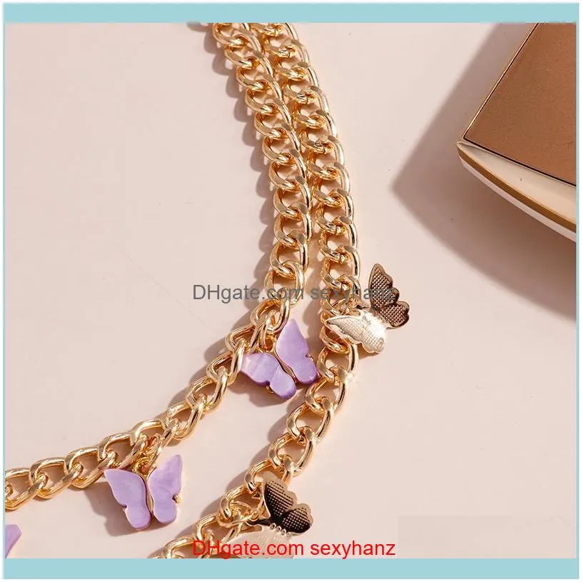 Statement Double Layer Enamel Butterfly Necklaces For Women Punk Chunky Choker Pendants GIrl Jewelry Gifts Chokers