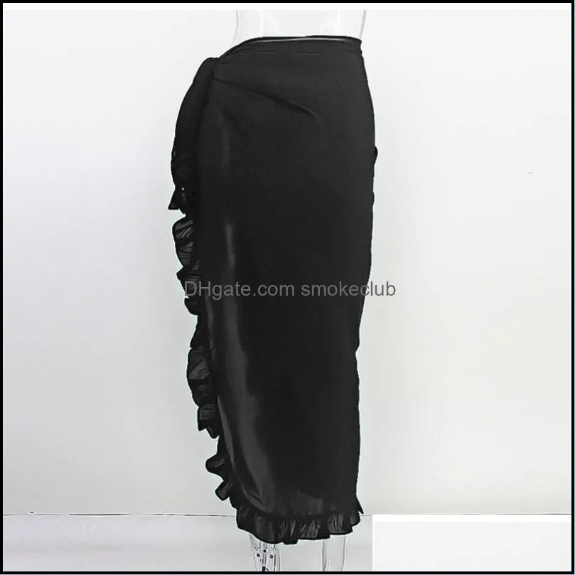 Women Beach Skirt Ruffles Sarong Bikini Cover Up Chiffon Wrap Skirts Swimwear Fashion Swimwear Cover up Beachwear 5098 Q2