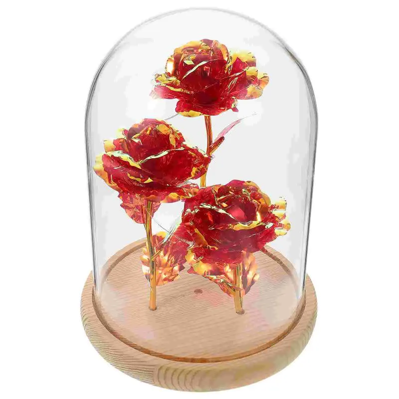 装飾的な花の花輪1ピーの繊細なLEDランプフラワーガラスカバー飾り発光ゴールドホイルローズドーム
