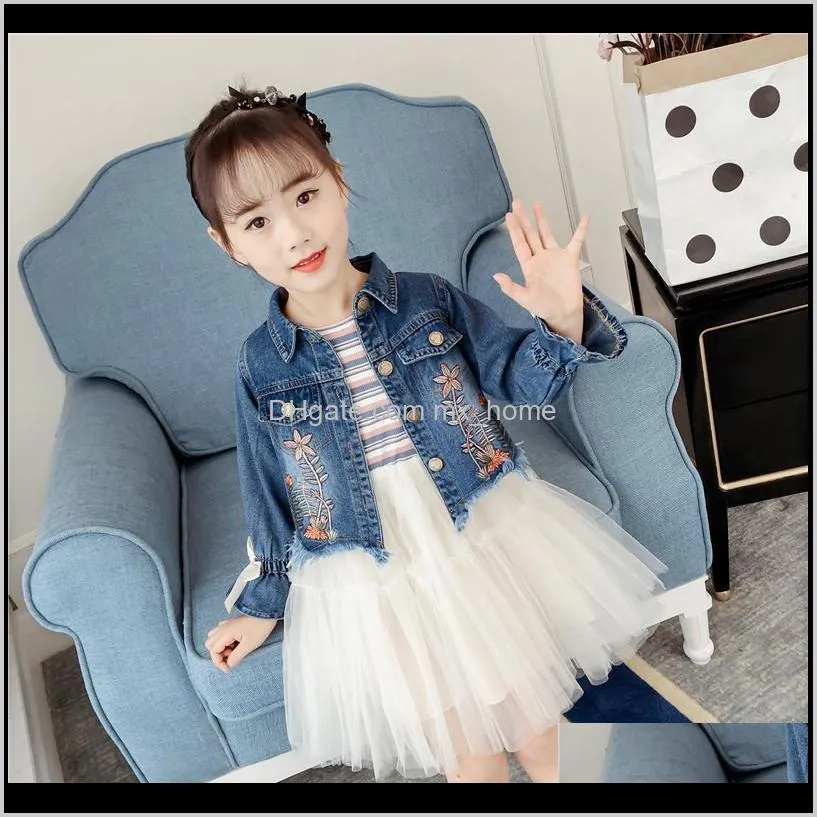 children`s coat new spring and autumn denim jacket girls lace skirt dress children`s spring two-piece