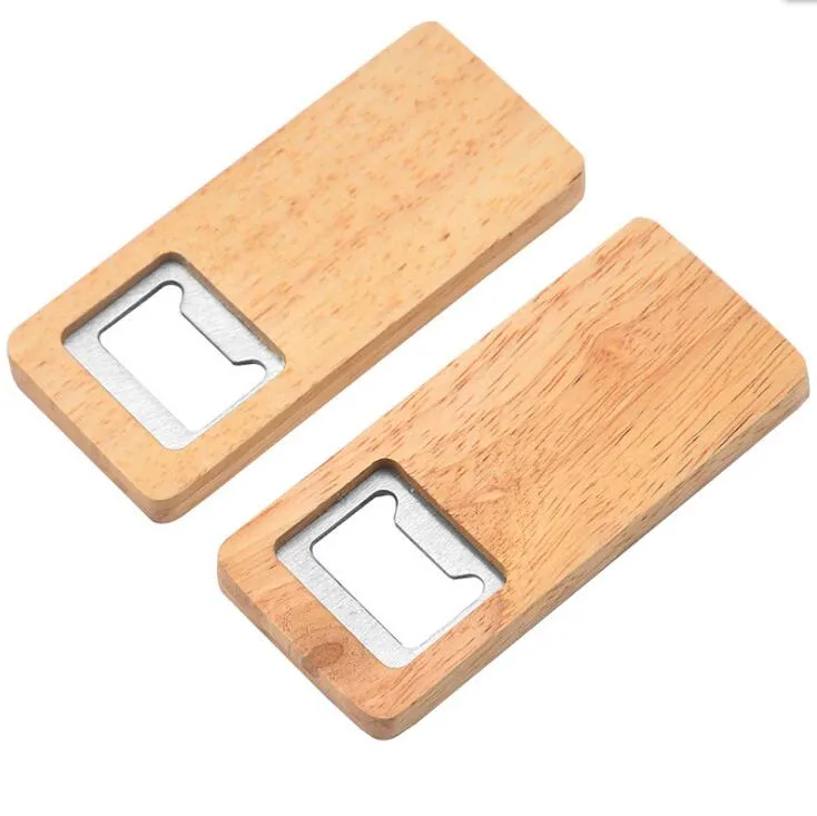 200pcs legno apribottiglie di birra in acciaio inossidabile con manico quadrato in legno apri bar accessori da cucina regalo per feste