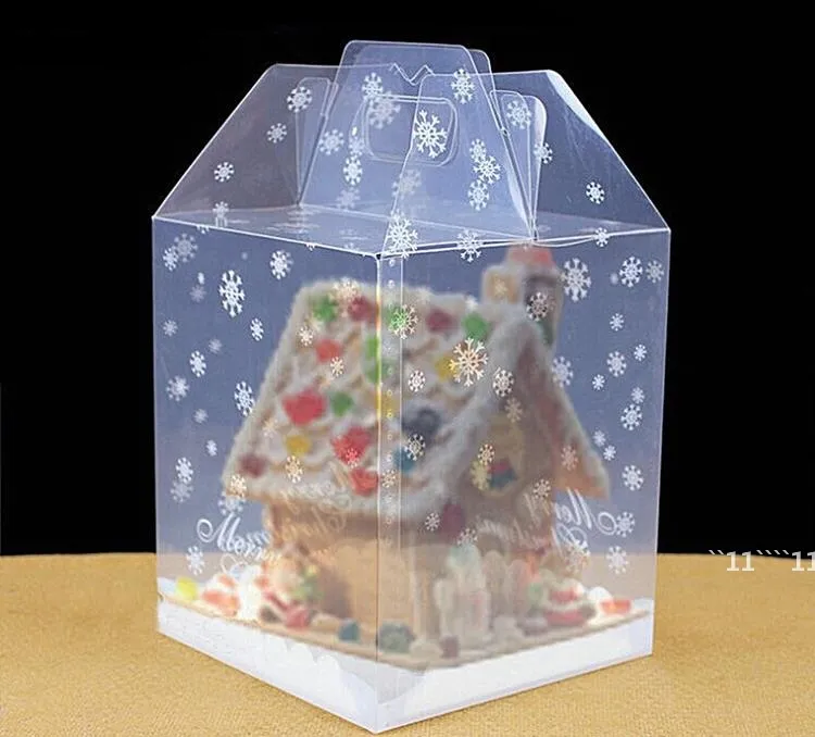 Presentförpackning 15 * 15 * 18cm Transparent Gingerbread House Package Cookie Cake Candy Chocolate Box Bröllop Favoriter Lådor för Apple BBA9571