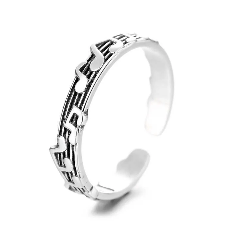 Koreaanse stijl echte verzilverde ringen voor vrouwen adjustable size luxe muziek personeel bands fijne sieraden charm geschenken x0715