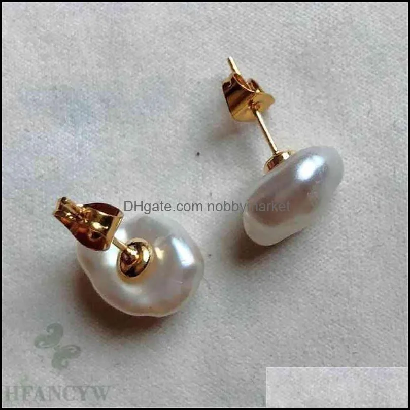 Fashion white color Baroque Pearl 18K Gold Earrings Cultivation Jewelry Aurora Bead Personality Mesmerizing Diy Noble 210323