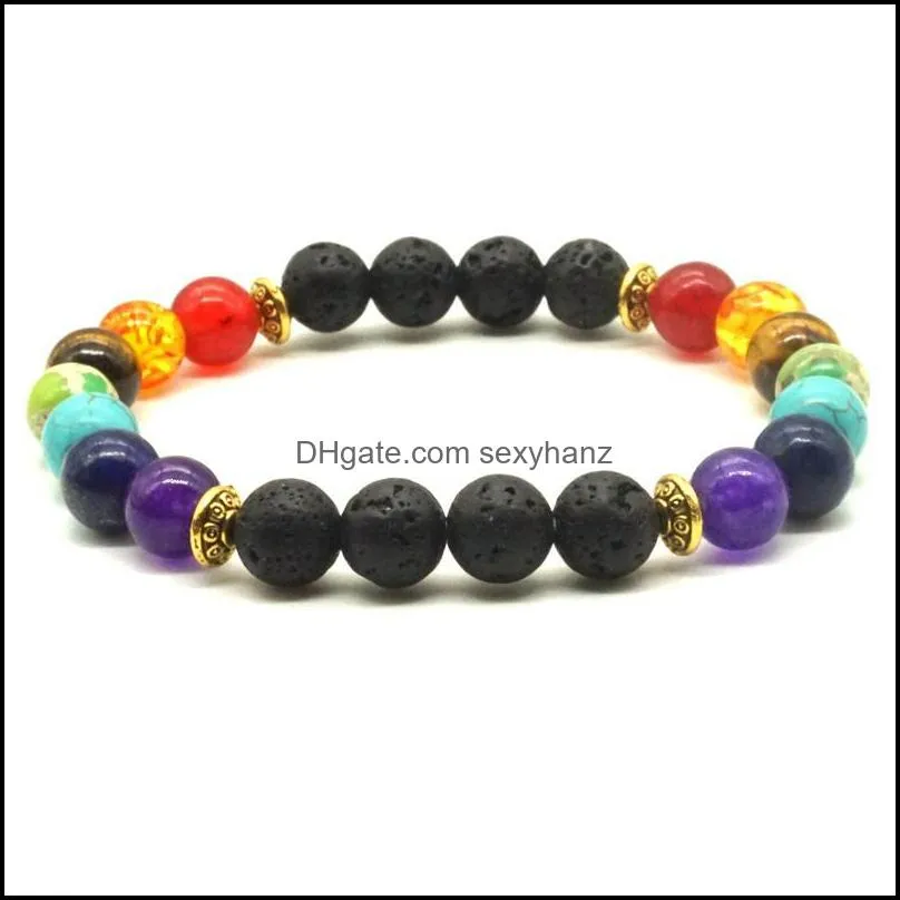 8mm Lava Stone 7 Chakra Healing Balance Beads Reiki Buddha Prayer  Oil Diffuser Bracelet Jewelry Flying Saucer Spacer Beaded,