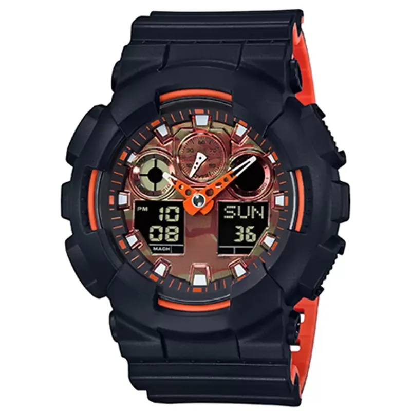 Elektronica herenhorloge 100 meervoudige kleur rubberen mannen sport horloges quartz led dual display horloges