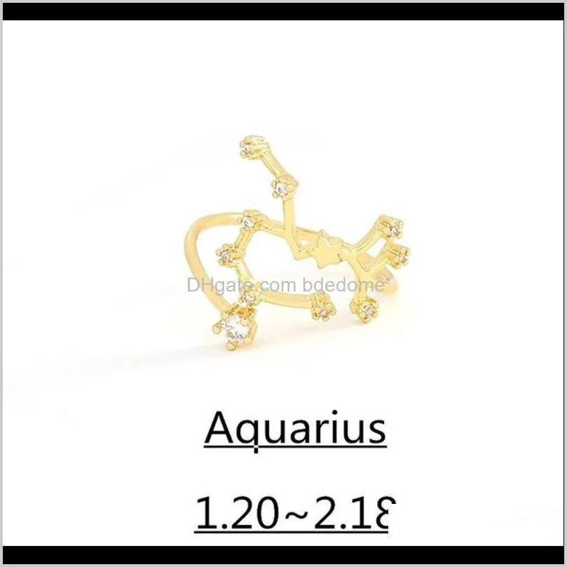 2020 new 12 constellations ring fashion open ring lucky best friend gift gold color diamond zodiac ring