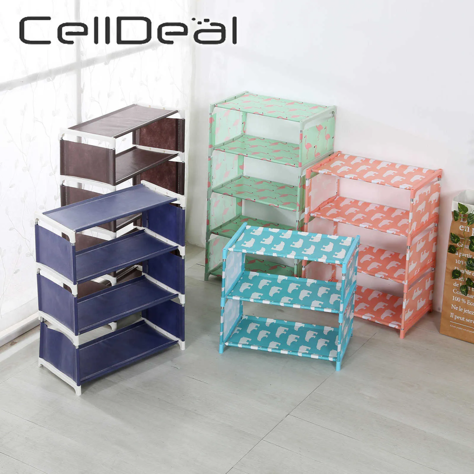 CellDeal 3/4/5 Layers Non-woven Shoe Rack Reinforced Living Room Dustproof Shoe Cabinet Organizer DIY Stand Shoes Shelf 210609