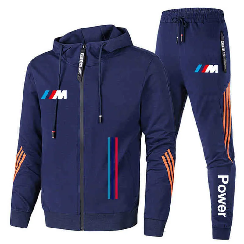 New Bmw M Mens Autumn Winter Sets Zipper Hoodie Pants Two Pieces