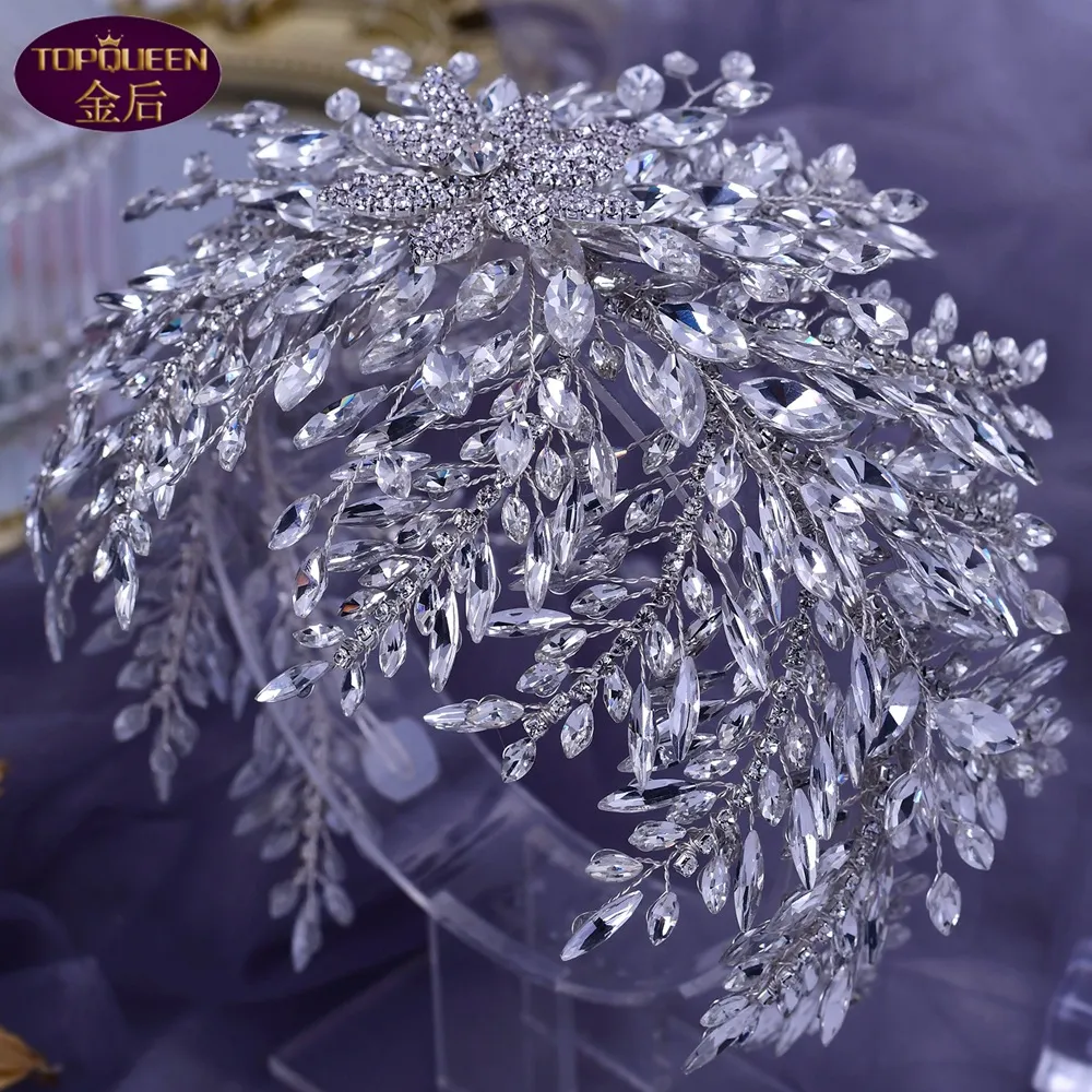 Diadème de mariage de luxe en forme de feuille de diamant, diadème de mariée en cristal baroque, couronne en strass avec bijoux de mariage, accessoires pour cheveux, Di228I