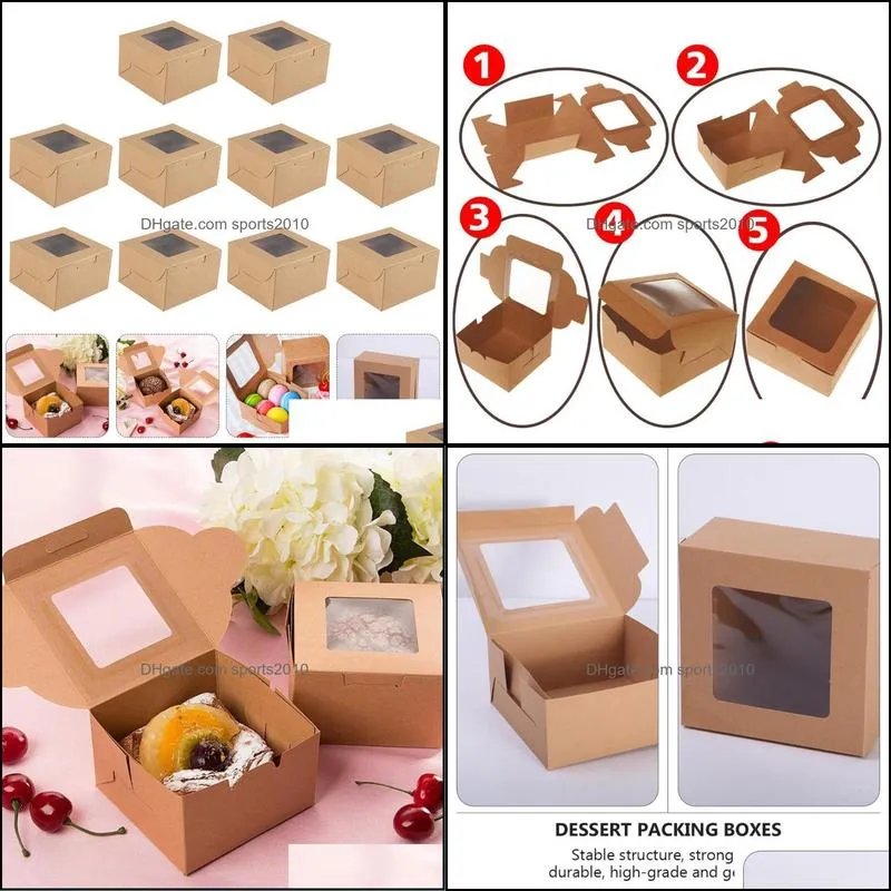 10pcs Cake Cupcake Bakery Dessert Packing Boxes with Transparent Window Bakery Containers