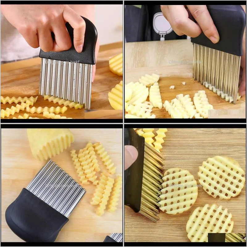 stainless steel potato chip wavy cutter vegetable slicer fruit chopping knife cooking tool kitchen gadget fancy strip cutter 201201