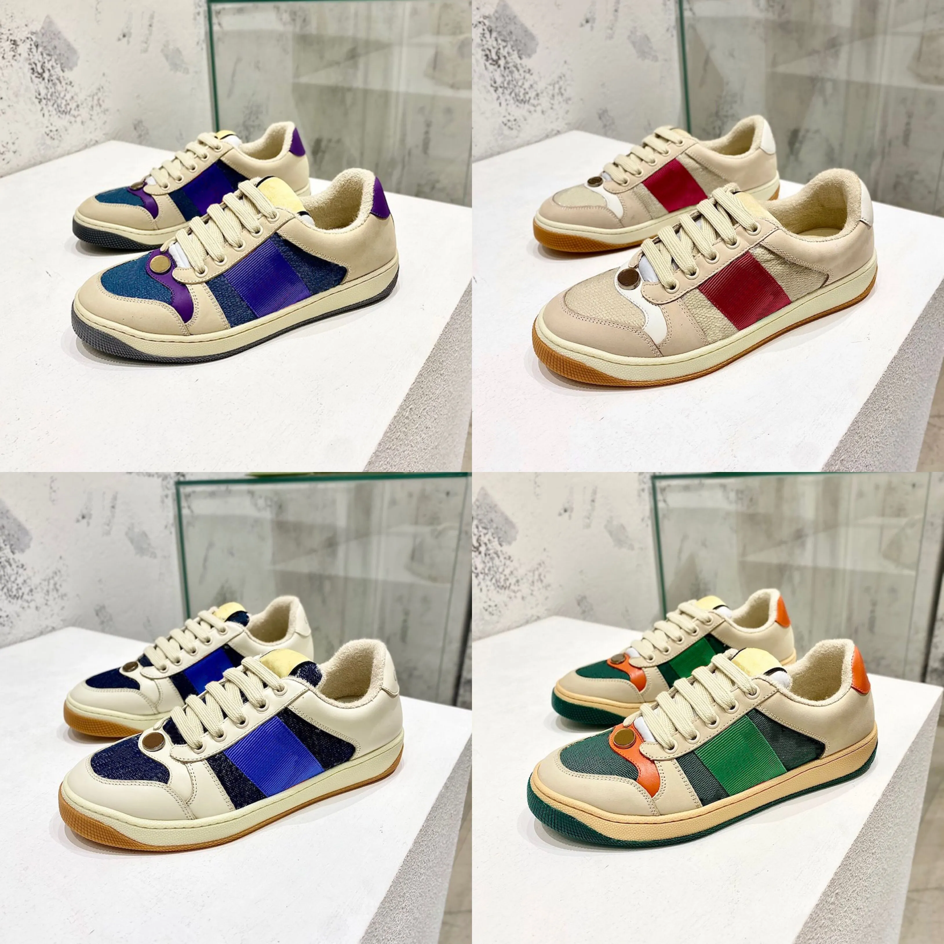Frauen Screener Leder Sneaker Herren Designer Schuhe Web Grun Rot Streifen Schuh Original Canvas Flats Sneakers Freizeitschuhe Top Qualitat mit Box