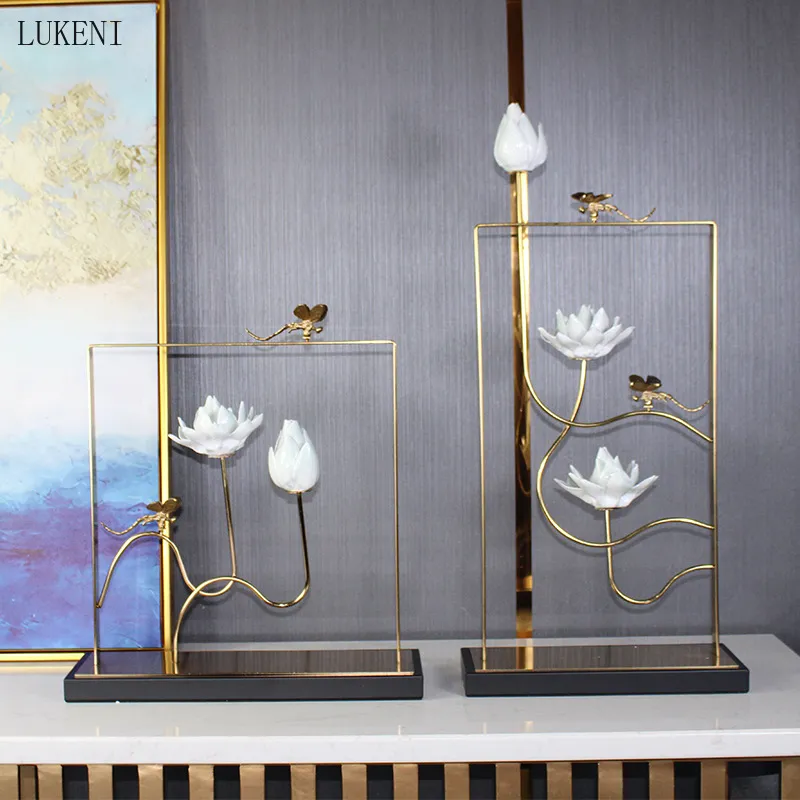 Chinese Style Dragonfly Ceramic Lotus Creative Entrance Room Tea House Handicraft Decoration 210414