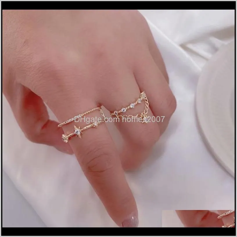 real gold star tassel delicate jewelry engagement adjustable rings for women simple style zircon elegant wedding cluster