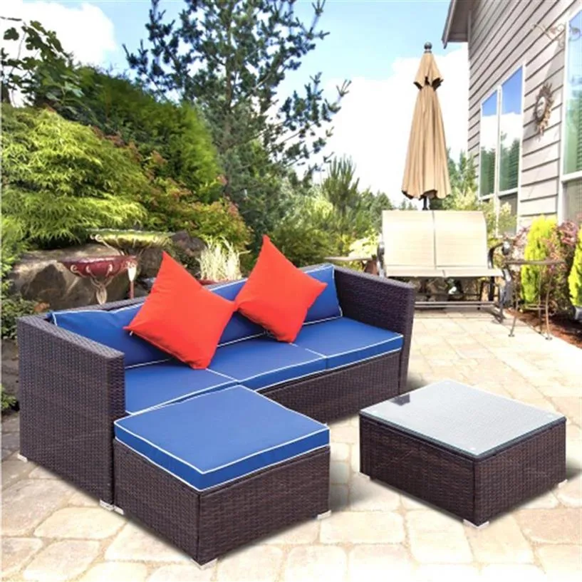 3 Piece Patio Sectional Wicker Rattan Outdoor Furniture Sofa Set US stock a11 a18
