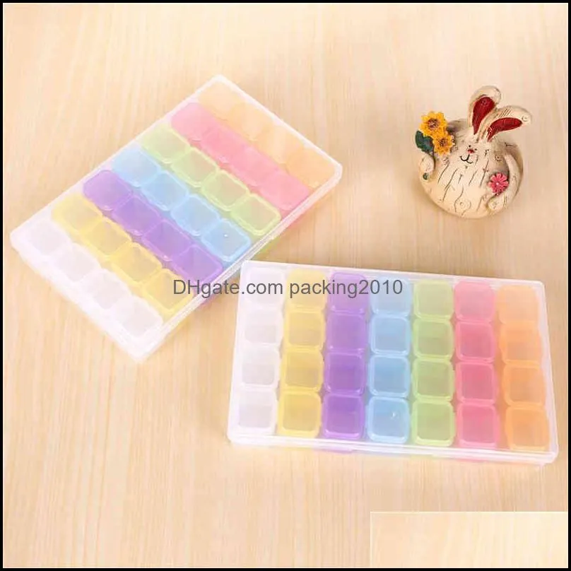 28 Grids Transparent Colorful Jewellery Storage Box Removable Dividers Nail Art Rhinestone Diamonds Beads Earrings Display Case wzg