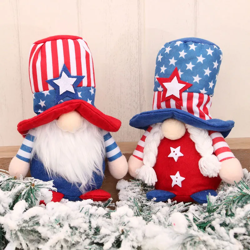 かわいいアメリカの独立記念日の座っている人形の星の縞模様の顔の無い矮星のDwudolphぬいぐるみ動物人形の子供たちの贈り物