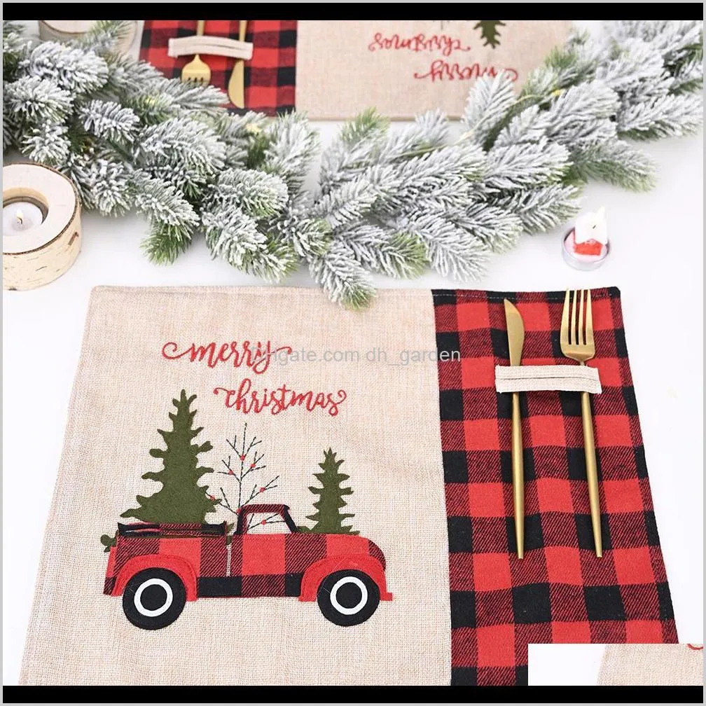car christmas tree placemat red black plaid tablecloth table mat tableware mat newyear christmas home dinning kitchen restaurant