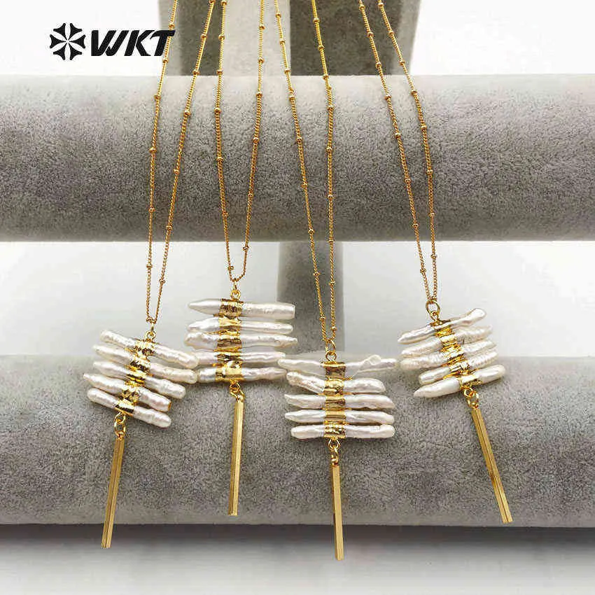 Wt-n1124 wkt colares de água doce de alta qualidade pingente pingente anti-fade inteira de cor de ouro inteira jóias