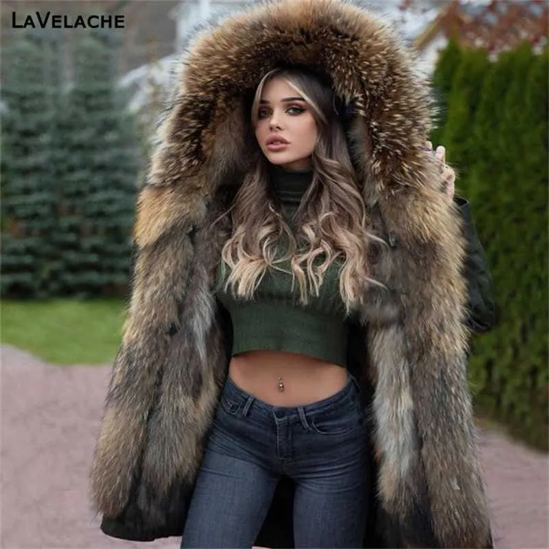 LavaLache طويل سترة معطف الفرو الحقيقي الشتاء سترة النساء الطبيعي الحقيقي الفراء معاطف قميص الشارع الشهير عارضة المعتاد 211122