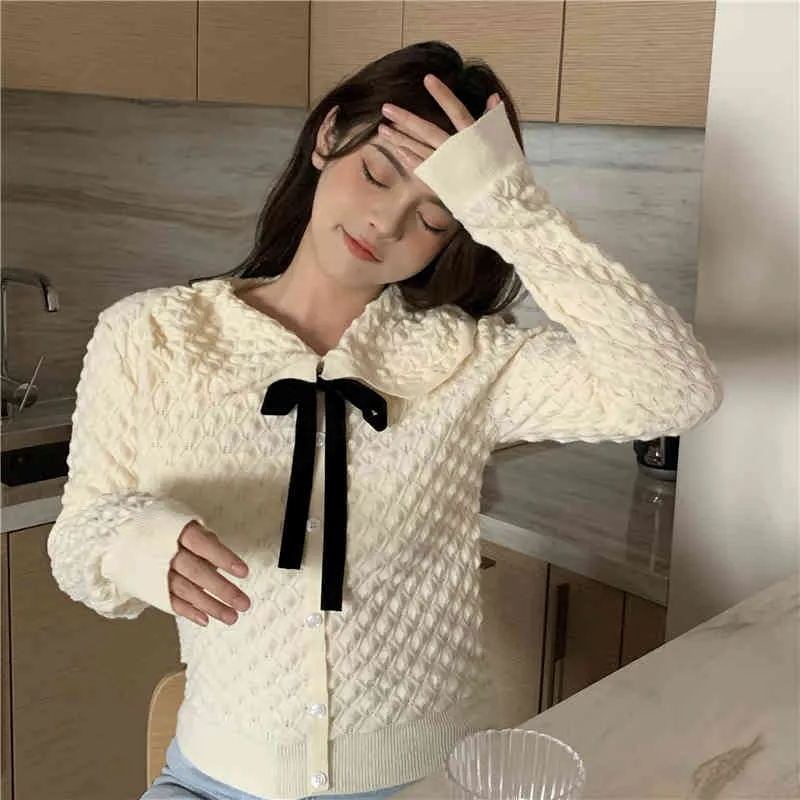 Koreański styl dzianiny Swetry Kobiety Japoński Slim Vintage Butterfly Collar Sweter i swetry Sweet Swiumpers (R99449 210508