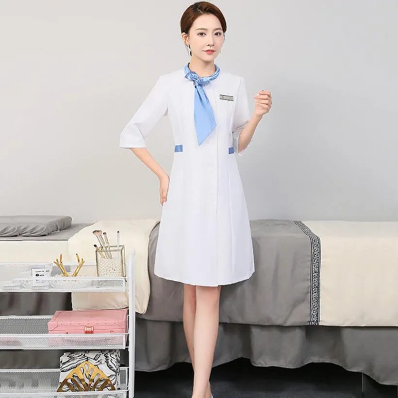 Mujer Otra ropa Uniforme de belleza Baño de pies Tienda de pedicura Ropa de  trabajo SPA Masaje Esteticista Uniforme Bata por encima de la rodilla