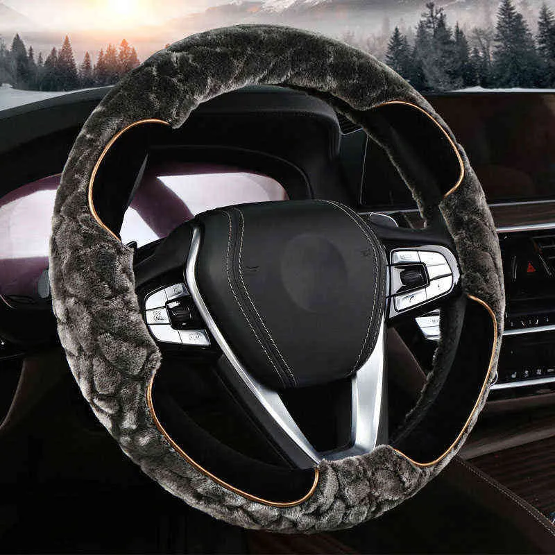 Car Steering Wheel Cover Keep Warm Short Plush Car Steering Wheel Cover Comfortable Driving Winter Non Slip Car Accessories J220808