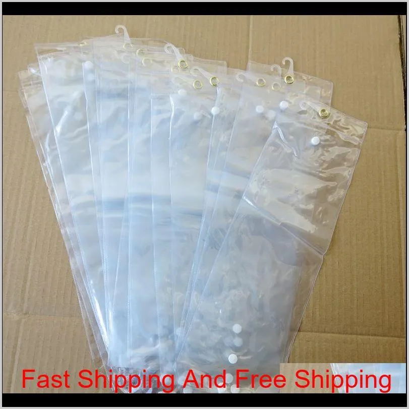 pvc plastic package bags packing bags with pothhook 12-26inch for packing hair wefts human hair extensions button closure