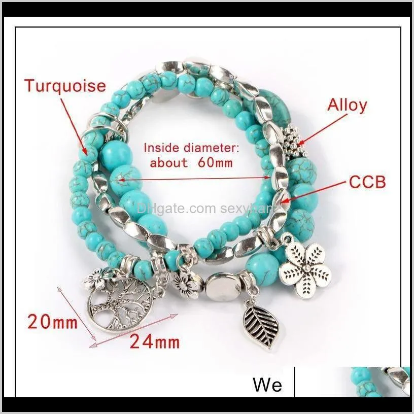 multilayer blue beads life tree pendant bracelet for women cuff fashion woman ornaments natural stone bead bracelet qylccd