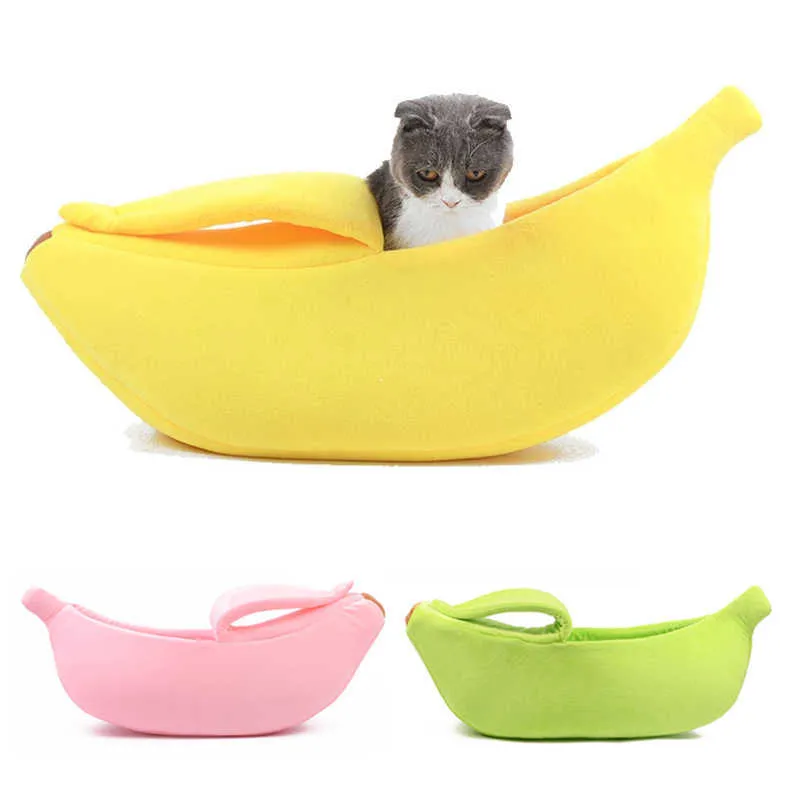 Divertente Banana Cat Bed House Carino Accogliente Cat Mat Letti Caldo Durevole Portatile Cestino per animali Canile Cuscino per cani Forniture per gatti 4 colori 210713