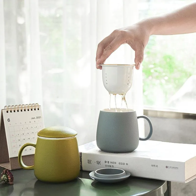 Tasses en céramique mate tasse à thé à bulles avec couvercle filtre tasses à café ensemble thermique petit déjeuner lait boisson eau