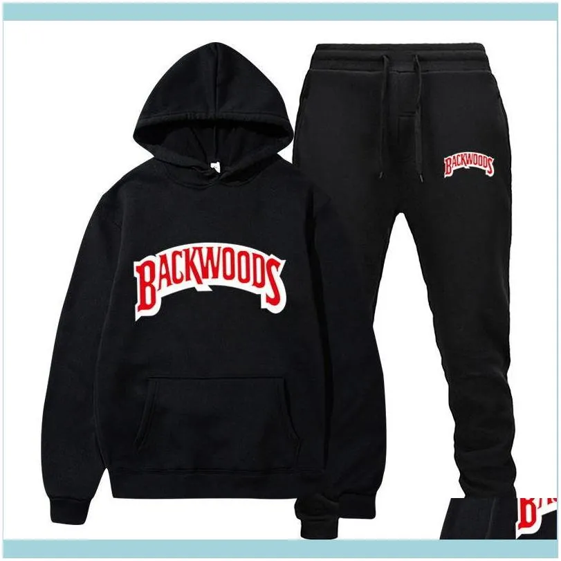 Hoodies sweatshirts Kläder kläder mode märke backwoods mens set fleece hoodie pant tjock varm sportkläder huvtröja kostymer man