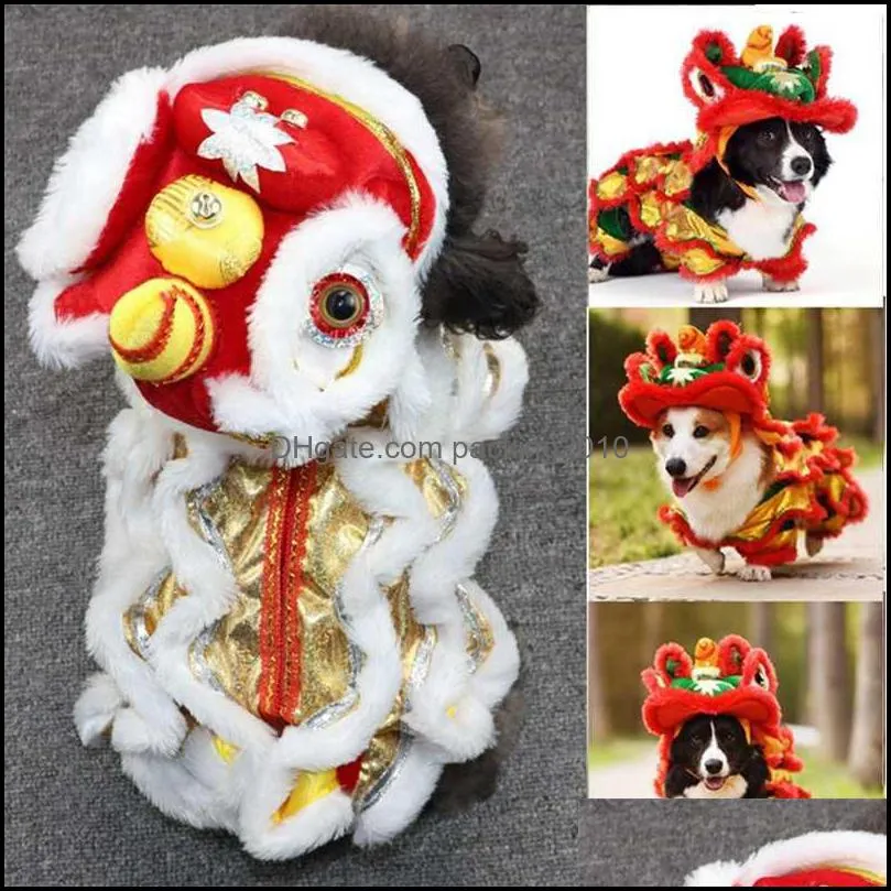 Dog Odzież Materiały Pet Home Ogród Miś Ubrania Rok Chiński Lew Dance Costume Płaszcz Zima Puppy Small Spring Festival Tang Suit Jacke