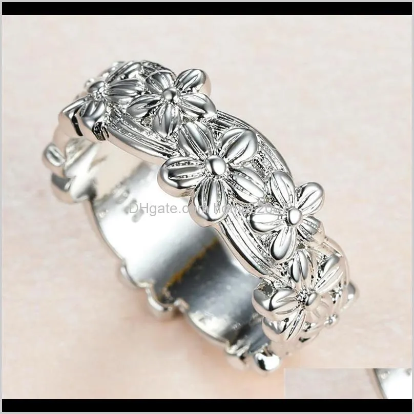vintage female metal big ring charm silver color wedding rings for women dainty bride flower engagement