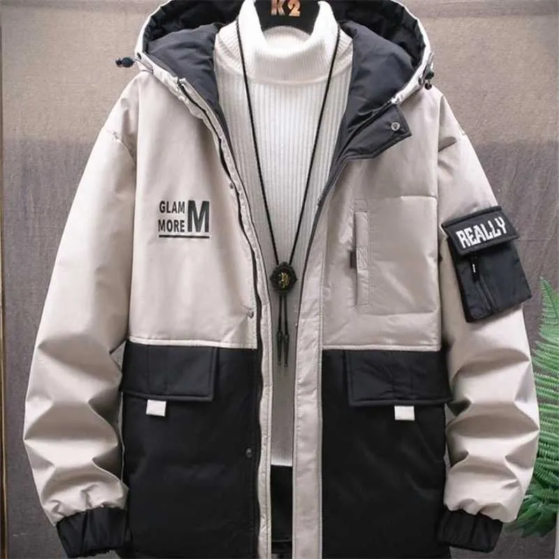 Winter Korean tooling down jacket men's trend hooded men's down jacket short thick men One Size Model LT- 52.99 211023