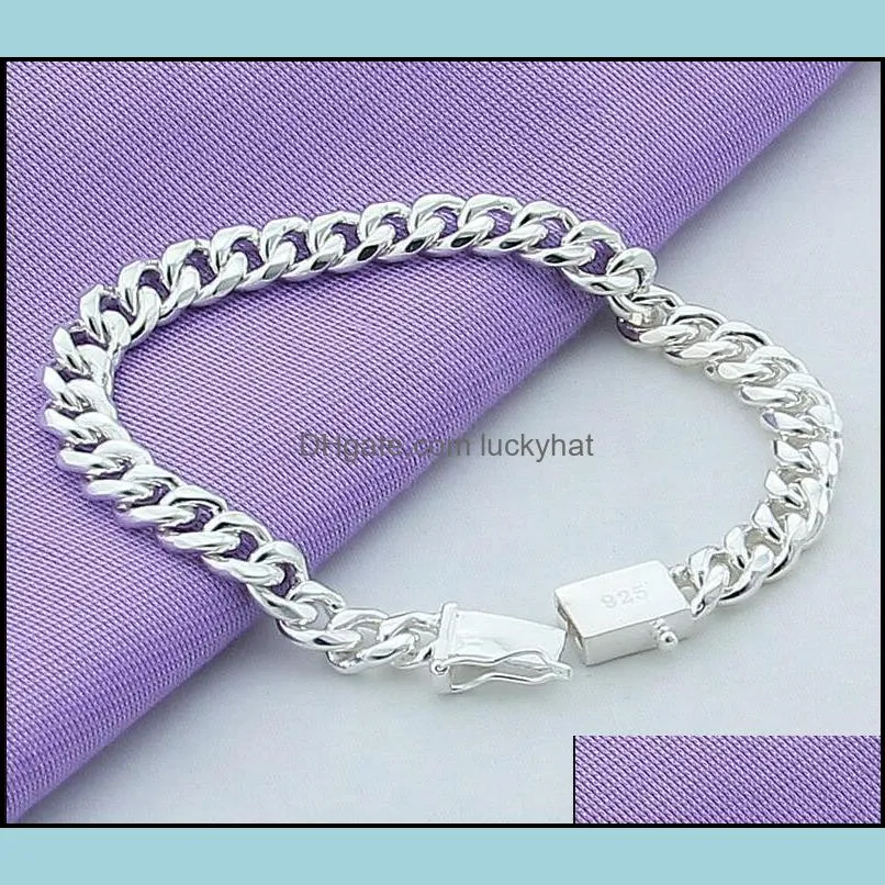 Men 10MM Sideways Bracelet 925 Silver Color Fashion Jewelry For Male Square Buckle Bracelet