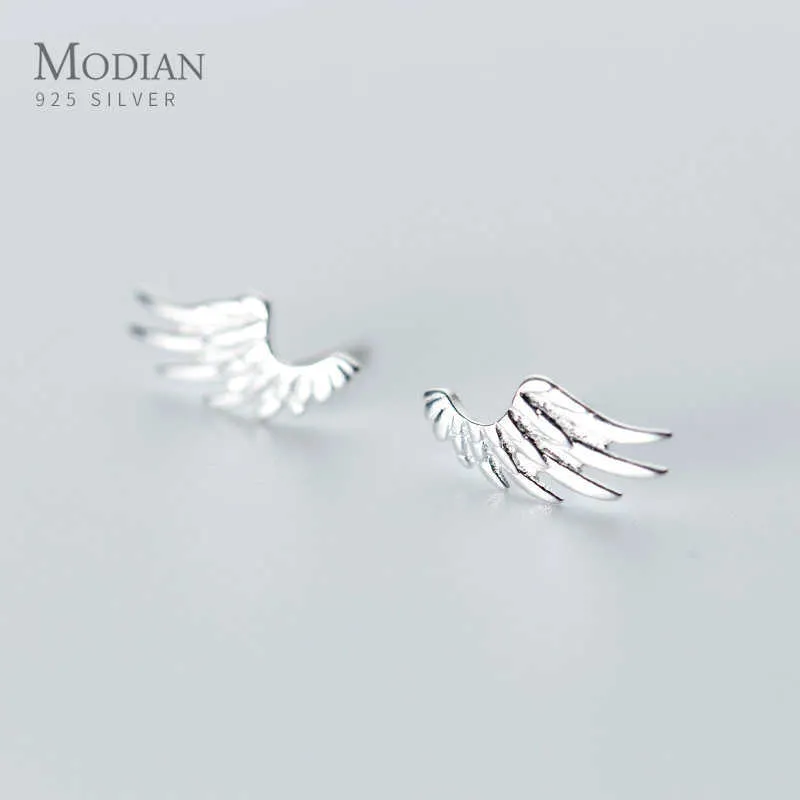 Spring Angel Wings Stud Earrings for Women Jewelry 100% Real 925 Sterling Silver For Gril Kids Gifts 210707