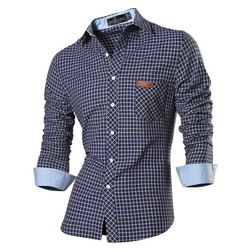 Jeansian мужские повседневные рубашки платья мода десингер стильный с длинным рукавом Slim Fit 8615 Navy2 210410