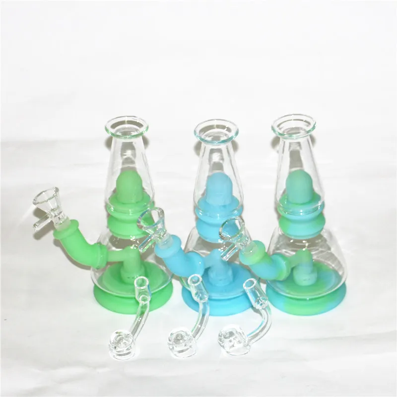 Glöd i mörkt vattenrör Hookahs Silikon Rökning Bong med glasskål DAB Rig Hookah Portable Quartz Banger Dabber Tool för vax